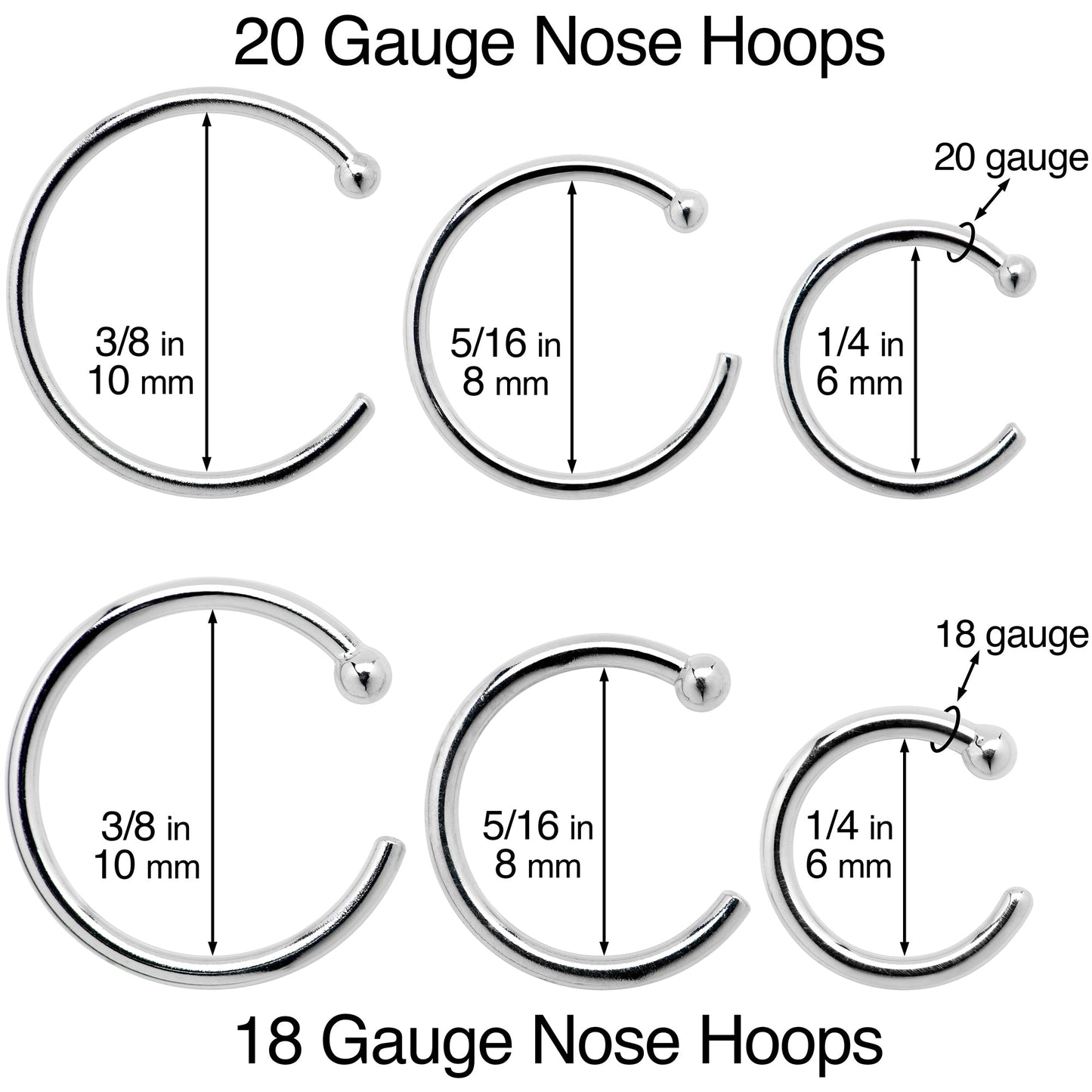 18G 3/8 14k Solid Rose Gold Nose Hoop