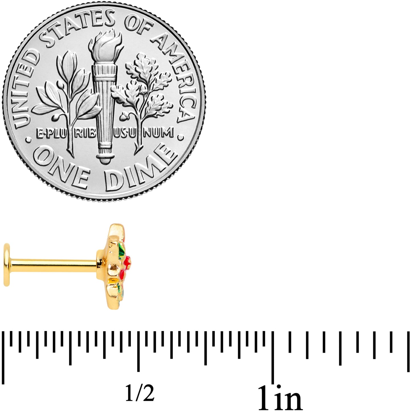 16G 5/16 Gold Tone Poinsettia Christmas Labret Monroe Tragus