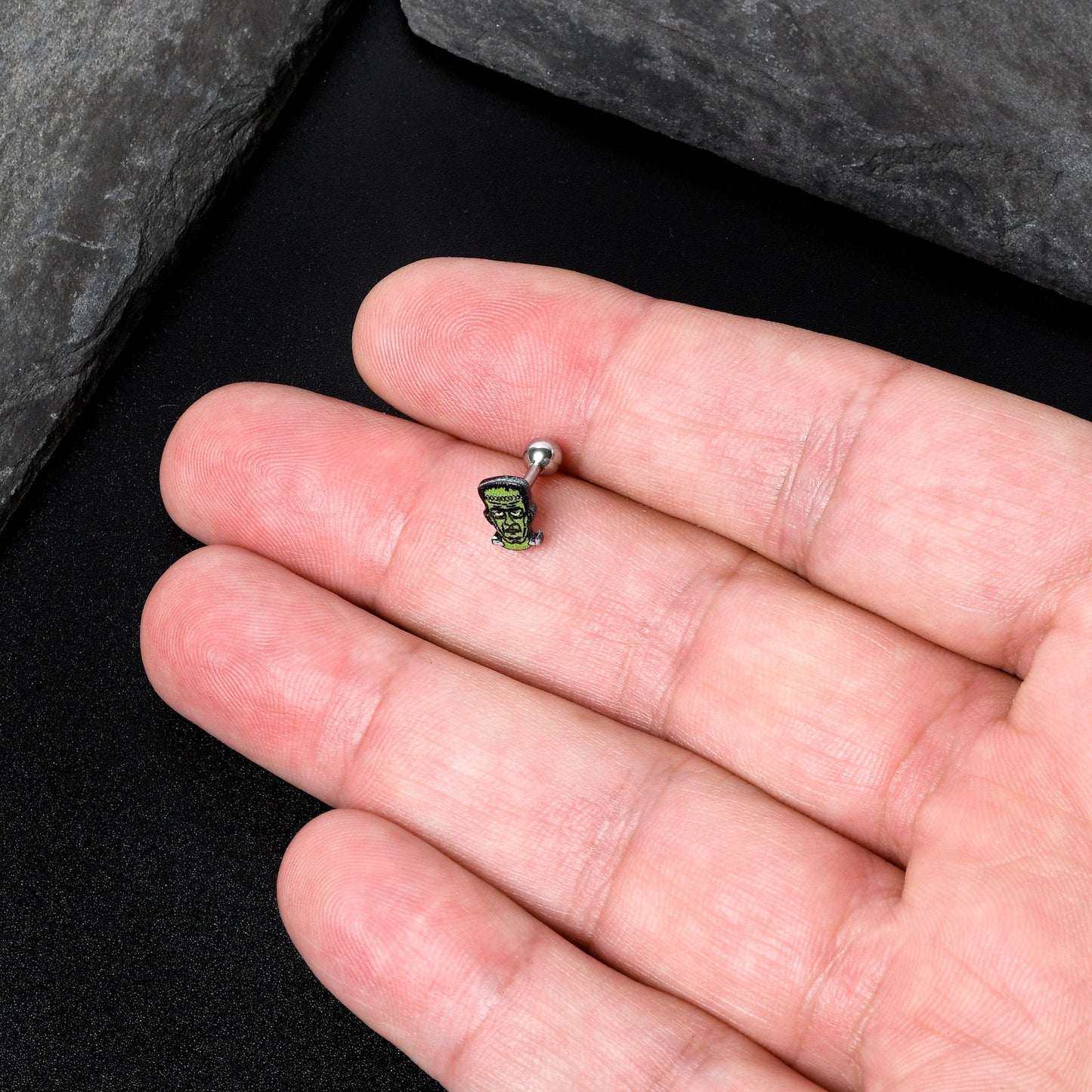 16G 1/4 Frankenstein Head Green Glow in the Dark Cartilage Earring