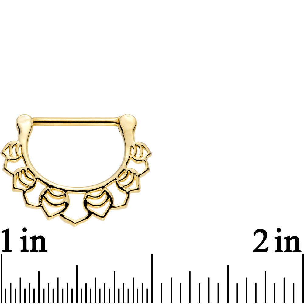 14G 9/16 Gold Plated Lattice Style Leaves Nipple Clicker Set