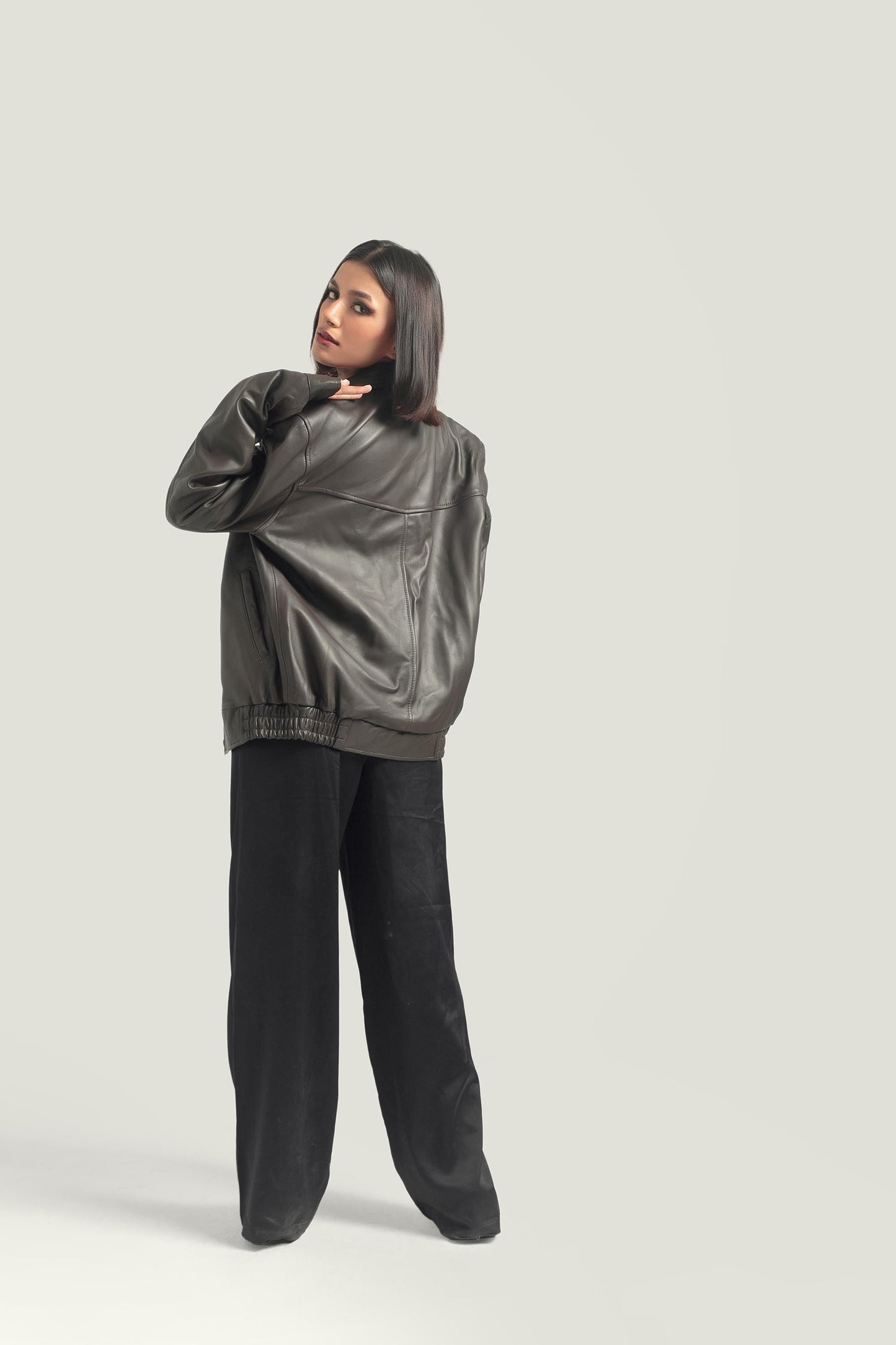Oversized Women's Dark Brown Jacket Retro Bomber Women's Leather Jacket Handcrafted & Designed by Ox and Bulls