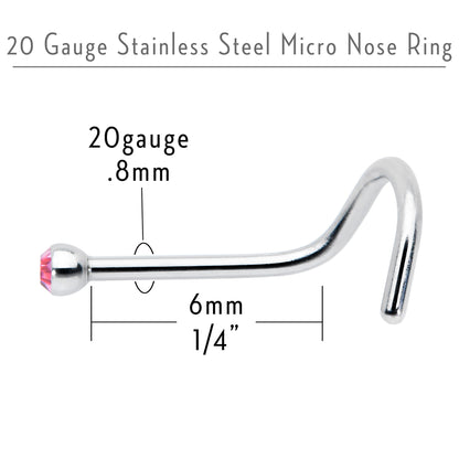 20G Stainless Steel Pink Gem Micro Nose Ring Twister