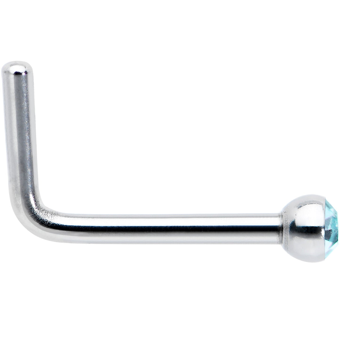 20G Stainless Steel Aqua Gem Micro Nose Ring L-Shaped