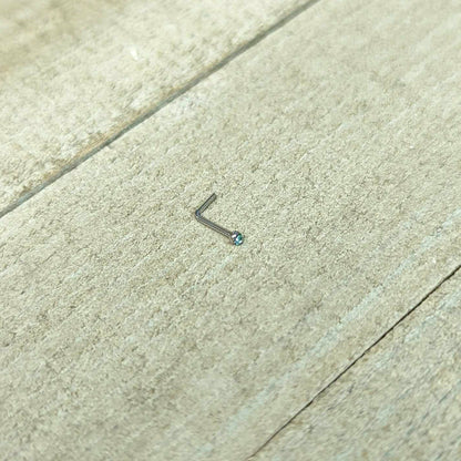 20G Stainless Steel Light Blue Gem Micro Nose Ring L-Shaped