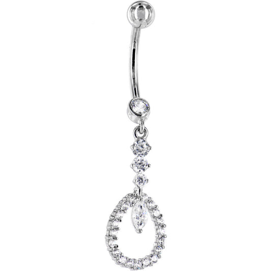 16G Solid 14K White Gold CIRCULAR INDULGENCE Cubic Zirconia Belly Ring