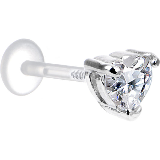 16G 3/8 Clear CZ Heart Bioplast Tragus Labret Monroe