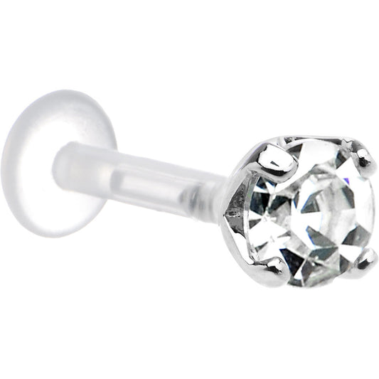 14G 5/16 Clear CZ Round Bioplast Tragus Labret Monroe