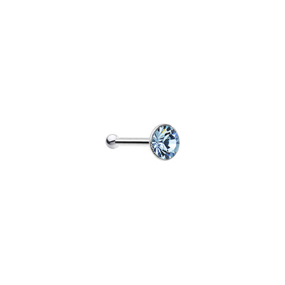 925 Silver 2mm Round Aqua Nose Bone Created with Crystals