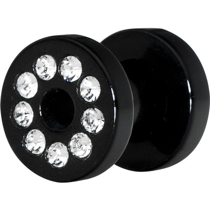 4G Black Acrylic with Clear Jeweled Flesh Tunnel