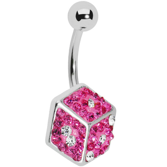 Pink Gem Paved Dice Belly Ring