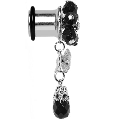Steel Black Flower Mesh Bow Dangle Plug Sizes 5mm to 12mm