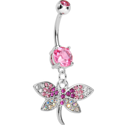Pink CZ Multi-Color Dragonfly Belly Ring