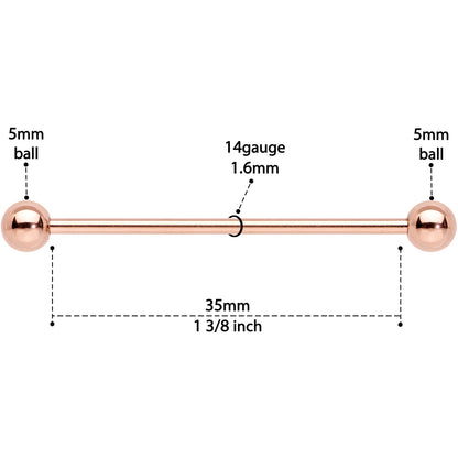 14G 1 3/8 Rose Gold Plated Straight Barbell
