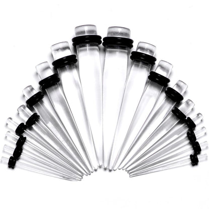14G to 00G 18 Piece Set Ear Stretching Kit in Clear Acrylic