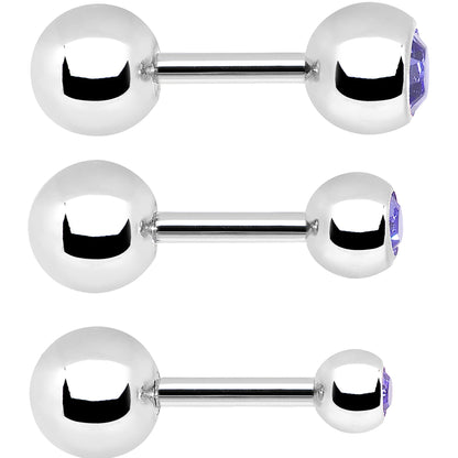 16G 1/4 Purple Gem Cartilage Tragus Barbell Set of 3