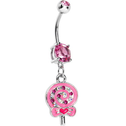 Double Pink Gem Swirling Lollipop Dangle Belly Ring