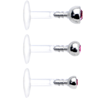 16G 1/4 Pink Gem Bioplast Triple Forward Helix Barbell 3 Pack Set