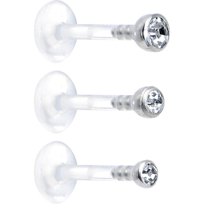 16G 5/16 Clear Gem Bioplast Triple Forward Helix Barbell 3 Pack Set