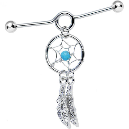 14G Faux Turquoise Southwest Dreamcatcher Dangle Project Bar 38mm