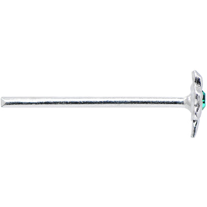 925 Sterling Silver 22G Green CZ Shamrock Bendable Nose Bone