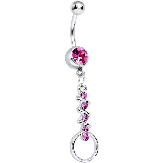 Pink Gem Zig Zag Ribbon Door Knocker Dangle Belly Ring