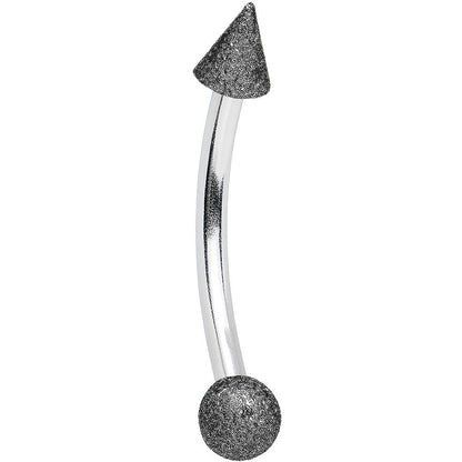 16G 3/8 Black Sandblasted Steel Curved Eyebrow Ring 3mm Cone