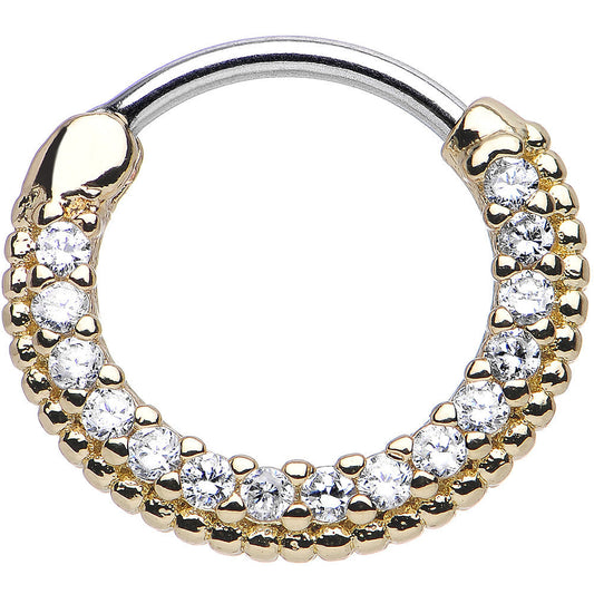16G 3/8 Clear CZ Gold IP Ring of Brilliance Septum Clicker