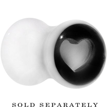 2G White Black Acrylic Adoring Heart Saddle Plug