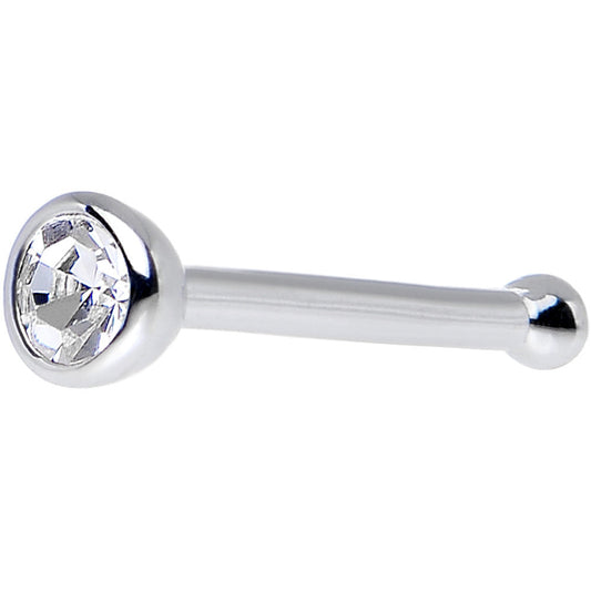 20G 1/4 Clear Bezel Set CZ 14K Solid White Gold Nose Bone 2mm