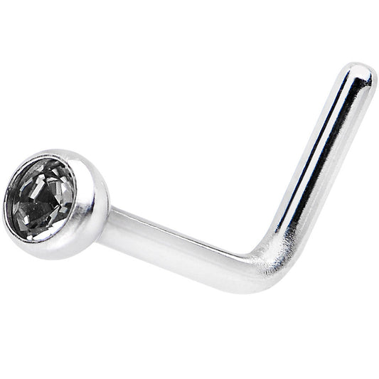20G Black L-Shaped Nose Ring Created with Crystals