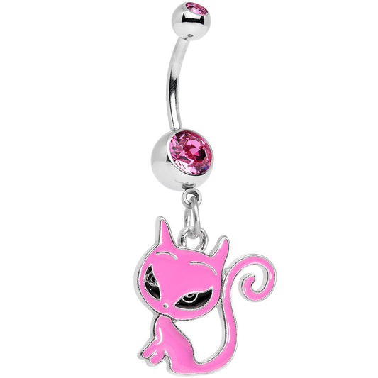 Pink Gem Kitten Dangle Belly Ring