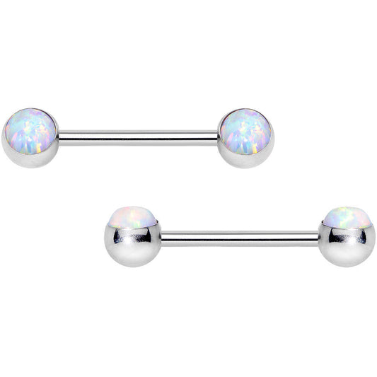 316L Stainless Steel White Synthetic Opal Nipple Barbell Set