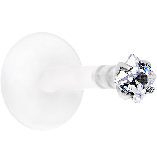 16G 5/16 925 Sterling Silver Bioplast Clear 2mm CZ Labret Monroe