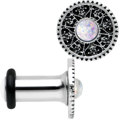 4G Stainless Steel Sky Wheel White Synthetic Opal Plug Set