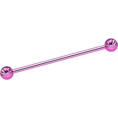 Pink Anodized Titanium Double Gem Industrial Barbell 35mm