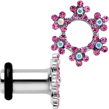 4G Pink and Aurora Gem Snowflake Steel Tunnel Plug Set