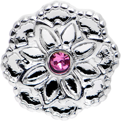 16G 1/4 Pink Gem Steel Mandala Flower Tragus Cartilage Earring