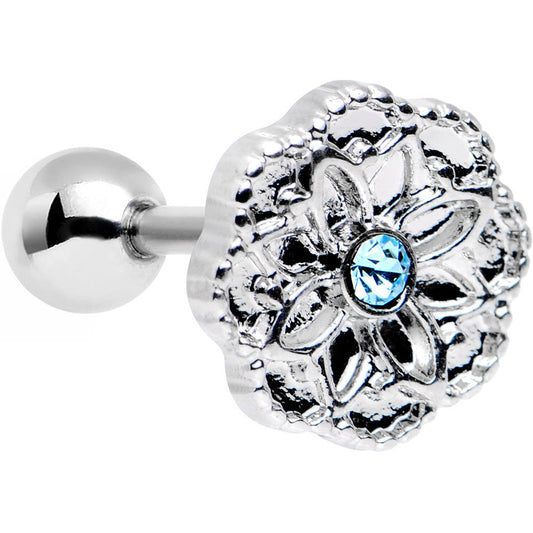 16G 1/4 Aqua Gem Steel Mandala Flower Tragus Cartilage Earring