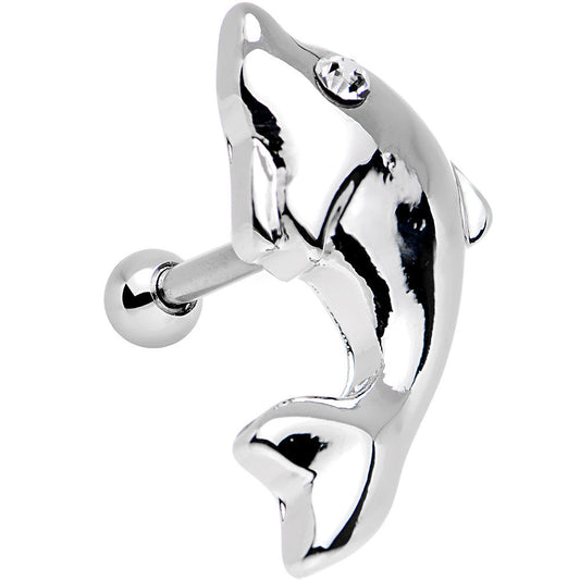 16G 1/4 Clear Gem Dolphin Left Cartilage Earring