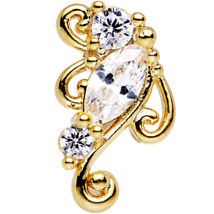 16G 1/4 Clear CZ Gold Anodized Swirl Left Cartilage Earring