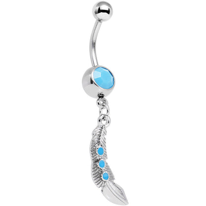 Faux Turquoise Falling Faster Feather Dangle Belly Ring