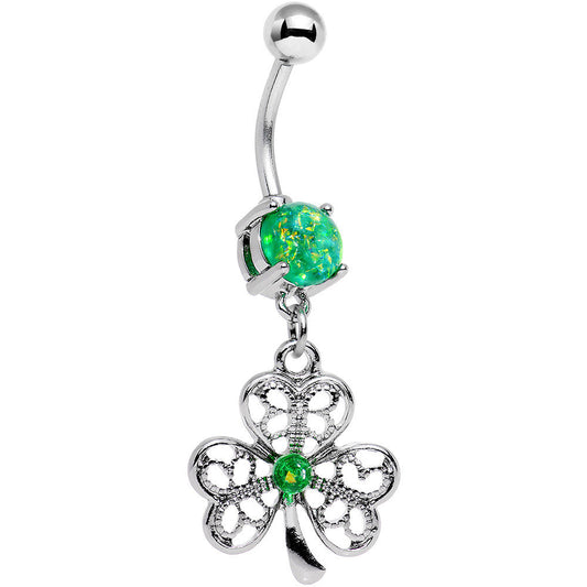 Green Faux Opal Shake Your Shamrock Dangle Belly Ring