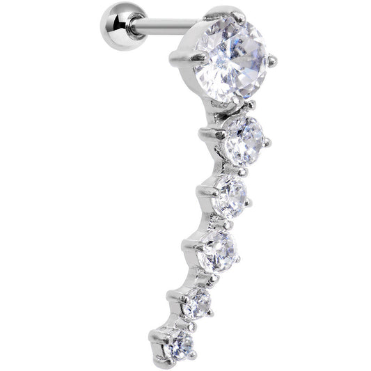 18G 5/16 Clear Gem Cascading Curved Left Ear Cartilage Earring