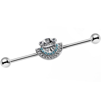 14G Blue Zircon Gem Aztec Tribal Fan industrial Barbell 38mm