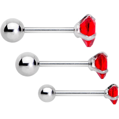 16G 5/16 Red Gem Heart Trio Tragus Cartilage Earring Set of 3