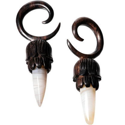 White Stone Iron Wood Tribal Spiral Taper Set 5mm to 8mm