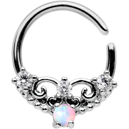 16G 5/16 White Synthetic Opal Ornate Tiara Seamless Circular Ring
