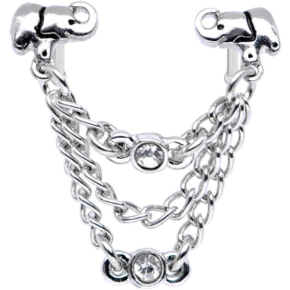 20G 1/4 Clear Gem Elephant Chain Dangle Double Nose Bone
