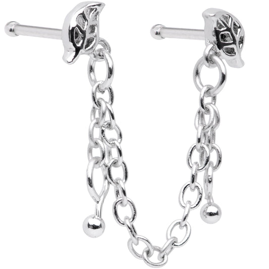 20G 1/4 Autumn Fall Leaves Chain Dangle Double Nose Bone