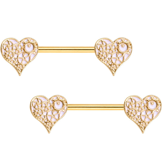 Gold Tone Anodized Steampunk Gears of Love Barbell Nipple Ring Set